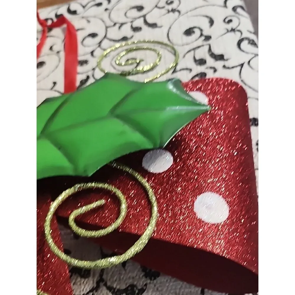 Holiday Red Polka Dot Bow with Green Holly Door Decration